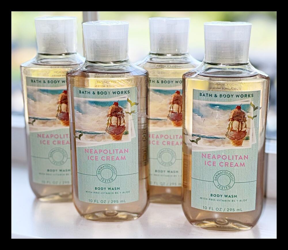 Bath & Body Works Neapolitan Ice Cream 10oz Shower Gel Body Wash with Aloe B5 x4